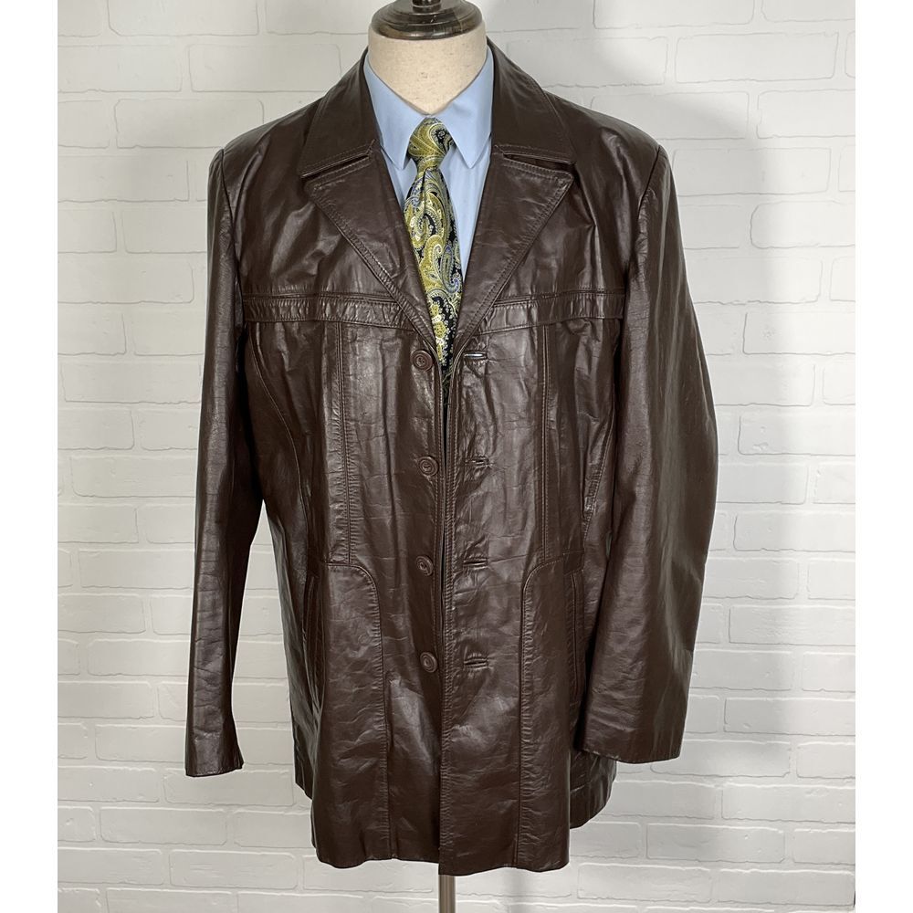 Unbranded Jacket Men 36 Brown Patina Leather Classic‎ Tailored 90s Vintage